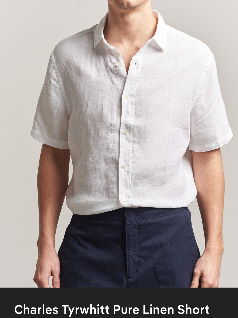 Charles Tyrwhitt White Short-Sleeve Linen Button-Down Shirt